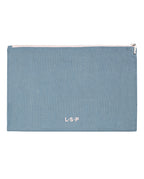Pochette En Lin Bleu Horizon Liseré Rose 5804