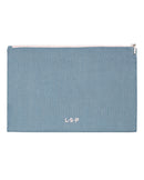 Pochette en lin Bleu Horizon liseré Rose 5804