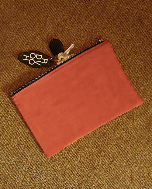 Pochette en lin Terracotta liseré Bleu 5567