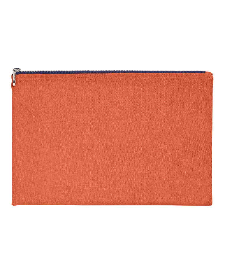 Pochette en lin Terracotta liseré Bleu 5567
