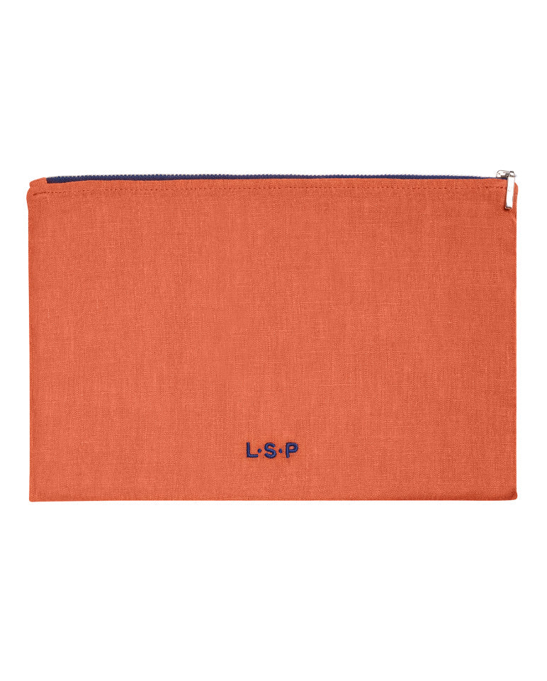Pochette en lin Terracotta liseré Bleu 5567