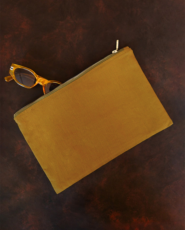 Pochette en lin Bronze liseré Kaki 5773