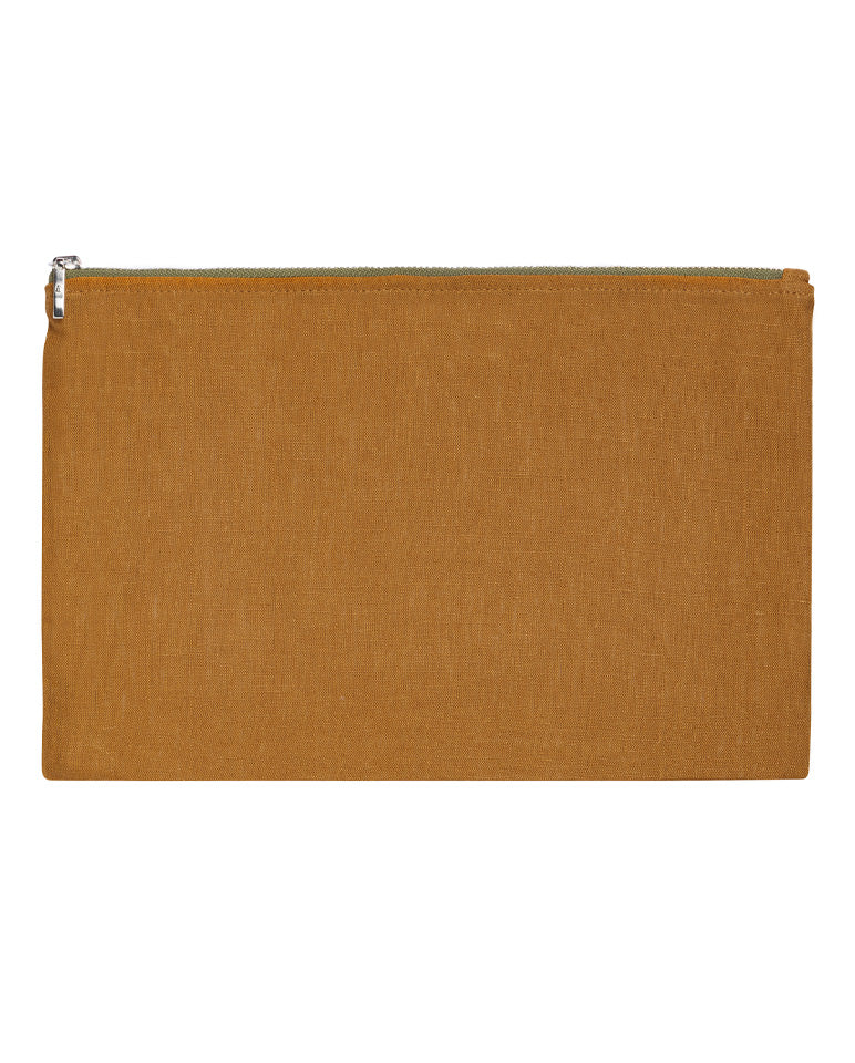 Pochette In Lino Bronzo Con Bordino Cachi 5773