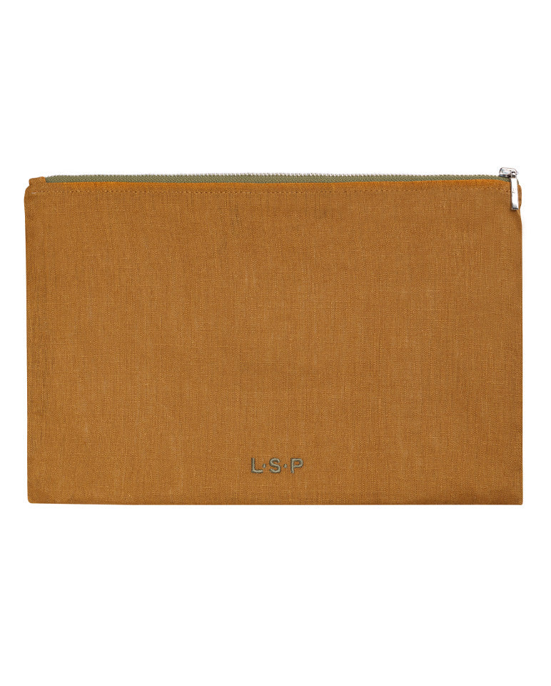 Pochette In Lino Bronzo Con Bordino Cachi 5773