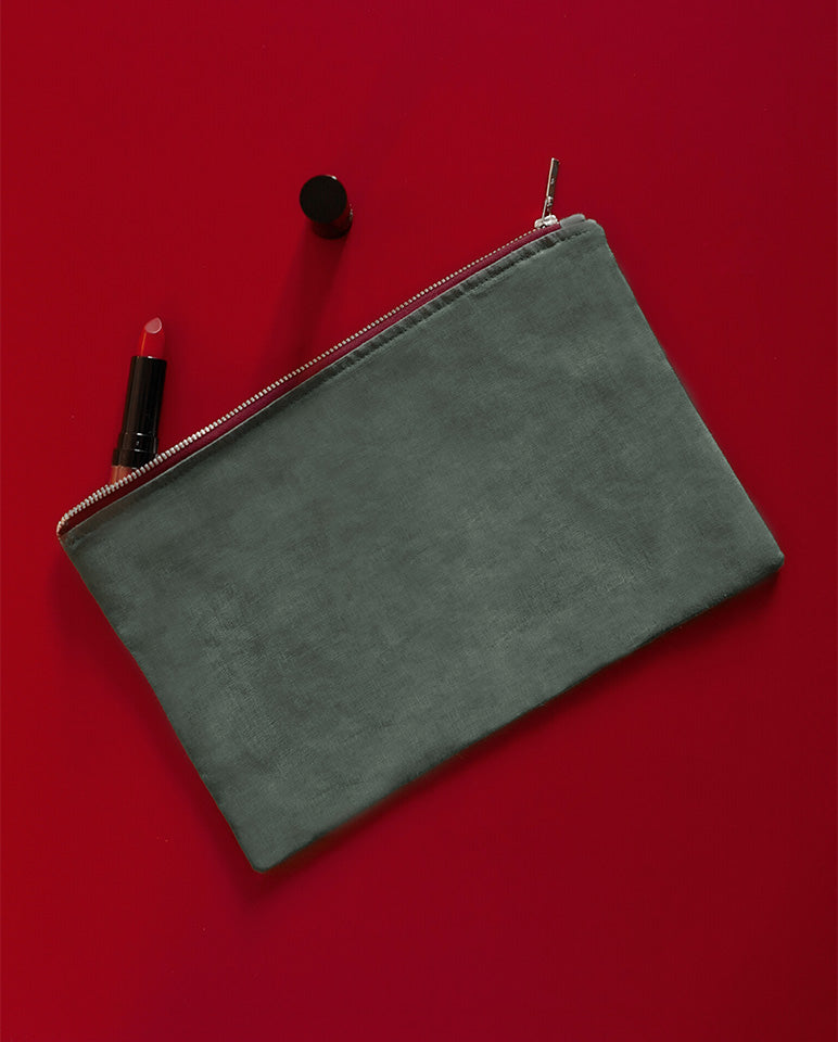Linen Pouch Grey Red Piping 5879