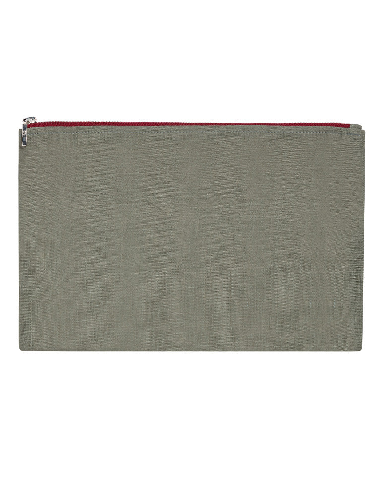 Linen Pouch Grey Red Piping 5879
