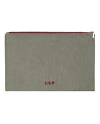 Linen Pouch Grey Red Piping 5879