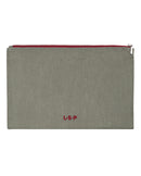 Pochette en lin Gris liseré Rouge 5879
