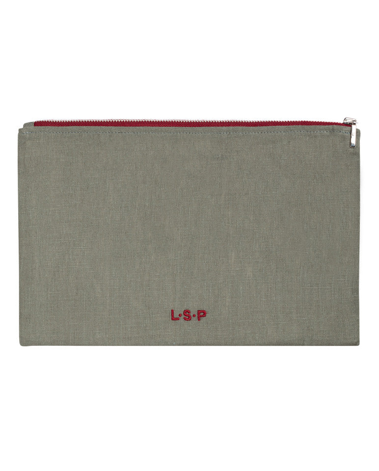 Pochette en lin Gris liseré Rouge 5879