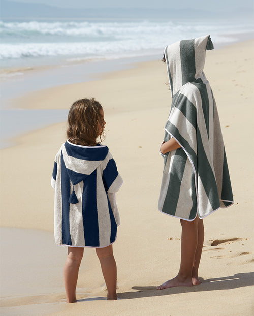 Poncho Kids - Éponge - Rayures Gris / Crème