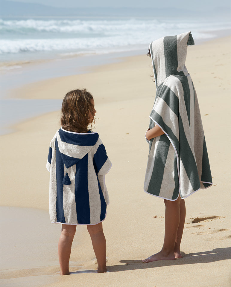 Poncho Kids - Éponge - Rayures Gris / Crème