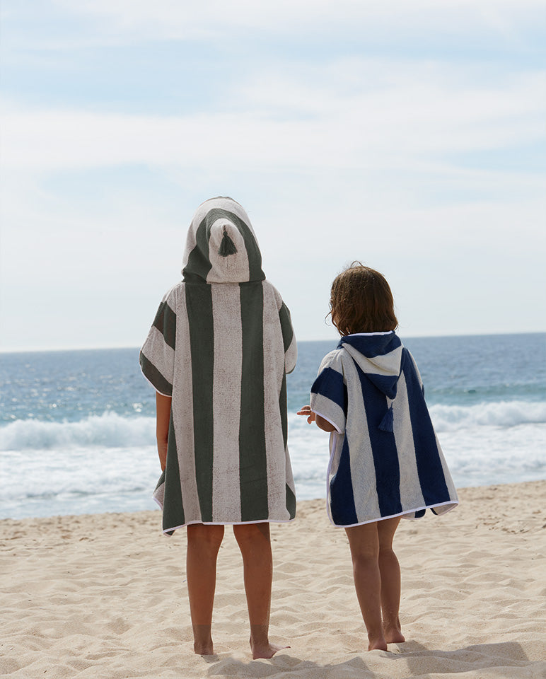 Poncho Kids - Éponge - Rayures Gris / Crème