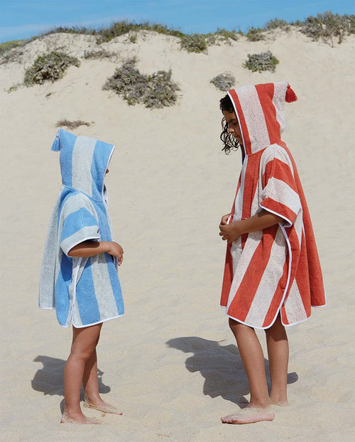 Poncho Kids - Éponge - Rayures Rouille / Crème