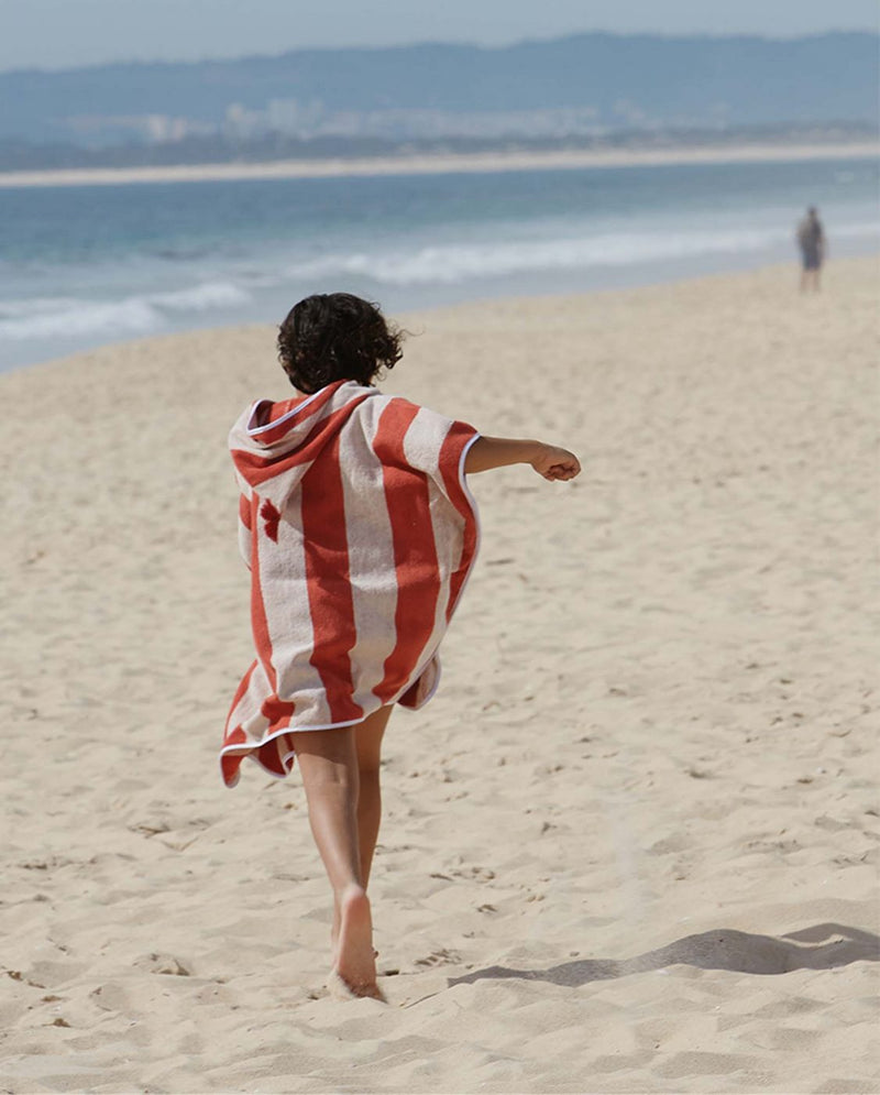 Poncho Kids - Éponge - Rayures Rouille / Crème