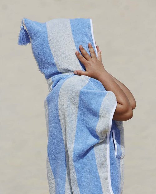 Poncho Kids - Éponge - Rayures Bleu Fjord/ Crème