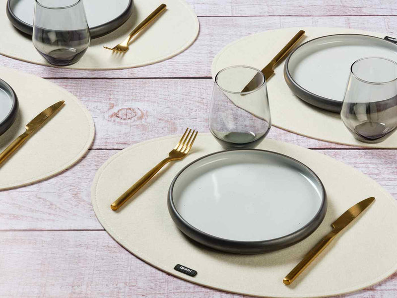 Set De Table Ovale - 6 Pièces - Feutre Recyclé Beige