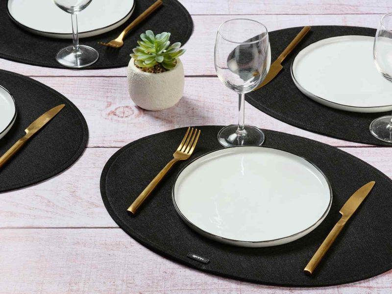 Set De Table Ovale - 6 Pièces - Feutre Recyclé Noir