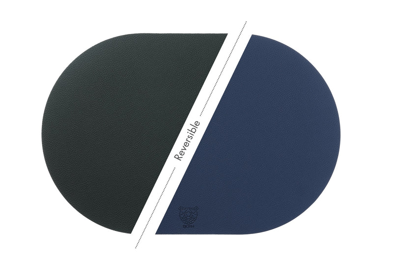 Set De Table Ovale Réversible - 6 Pièces - Cuir Recyclé Bleu Nuit Et Gris Anthracite