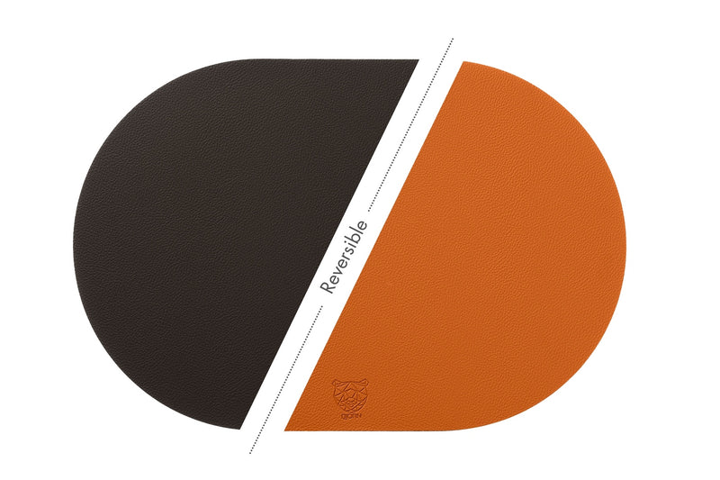 Set De Table Ovale Réversible - 6 Pièces - Cuir Recyclé Orange Et Chocolat