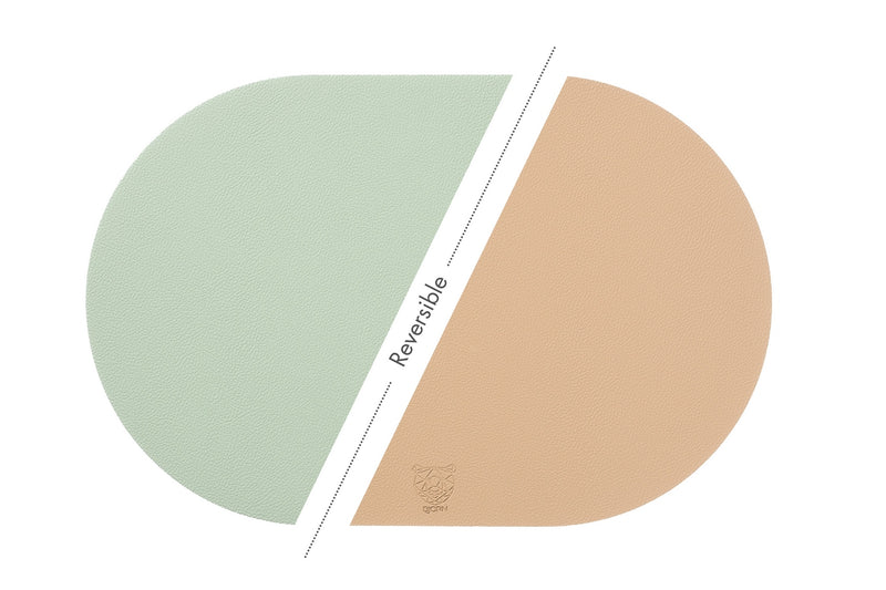 Set De Table Ovale Réversible - 6 Pièces - Cuir Recyclé Rose Pâle Et Vert Pâle