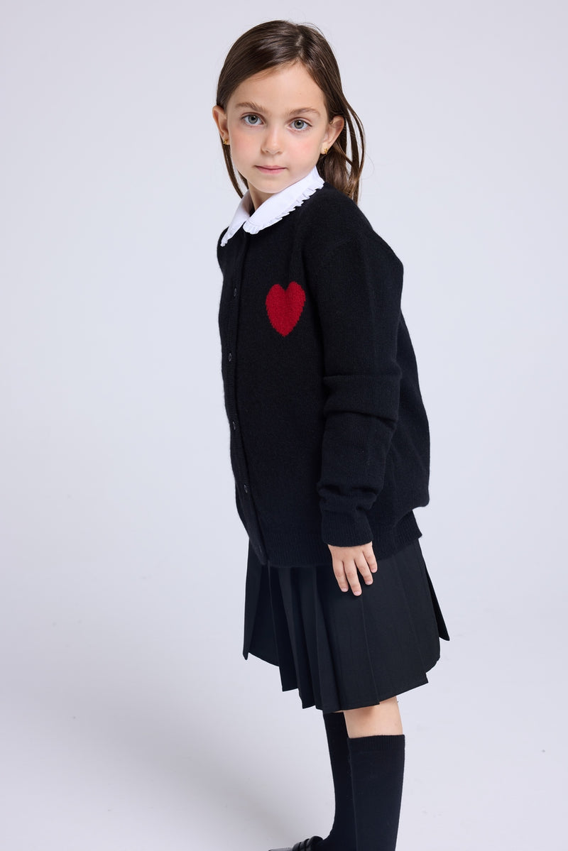 Cardigan Col Rond Cœur Polly - Noir Rouge