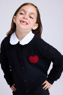 Cardigan Col Rond Cœur Polly - Noir Rouge