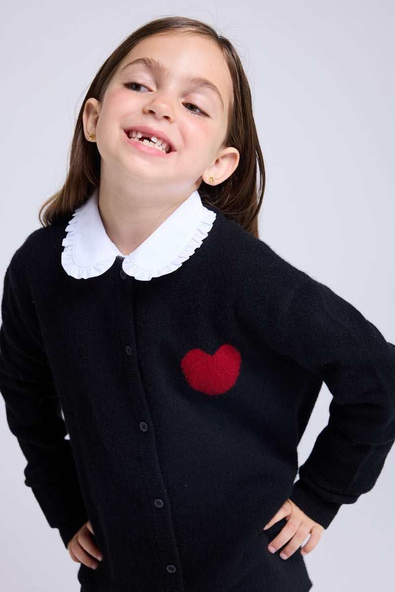 Cardigan Col Rond Cœur Polly - Noir Rouge