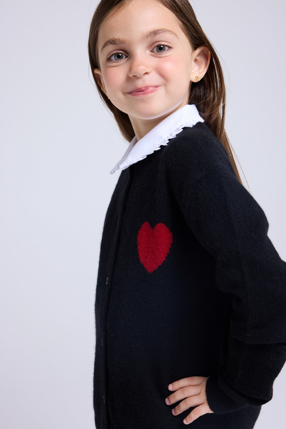 Cardigan Girocollo Cuore Polly - Nero Rosso