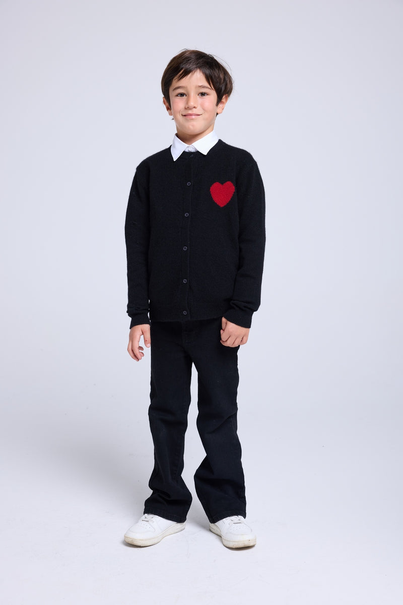 Cardigan Col Rond Cœur Polly - Noir Rouge