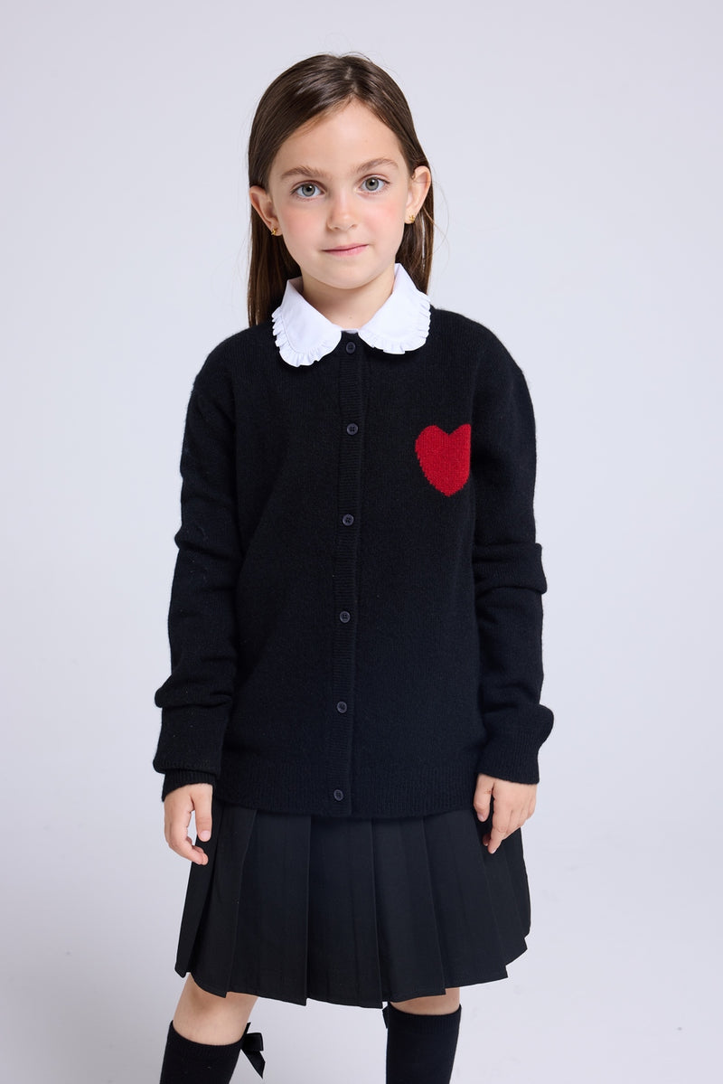 Cardigan Col Rond Cœur Polly - Noir Rouge