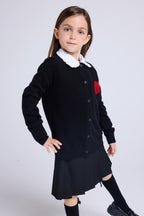 Cardigan Girocollo Cuore Polly - Nero Rosso
