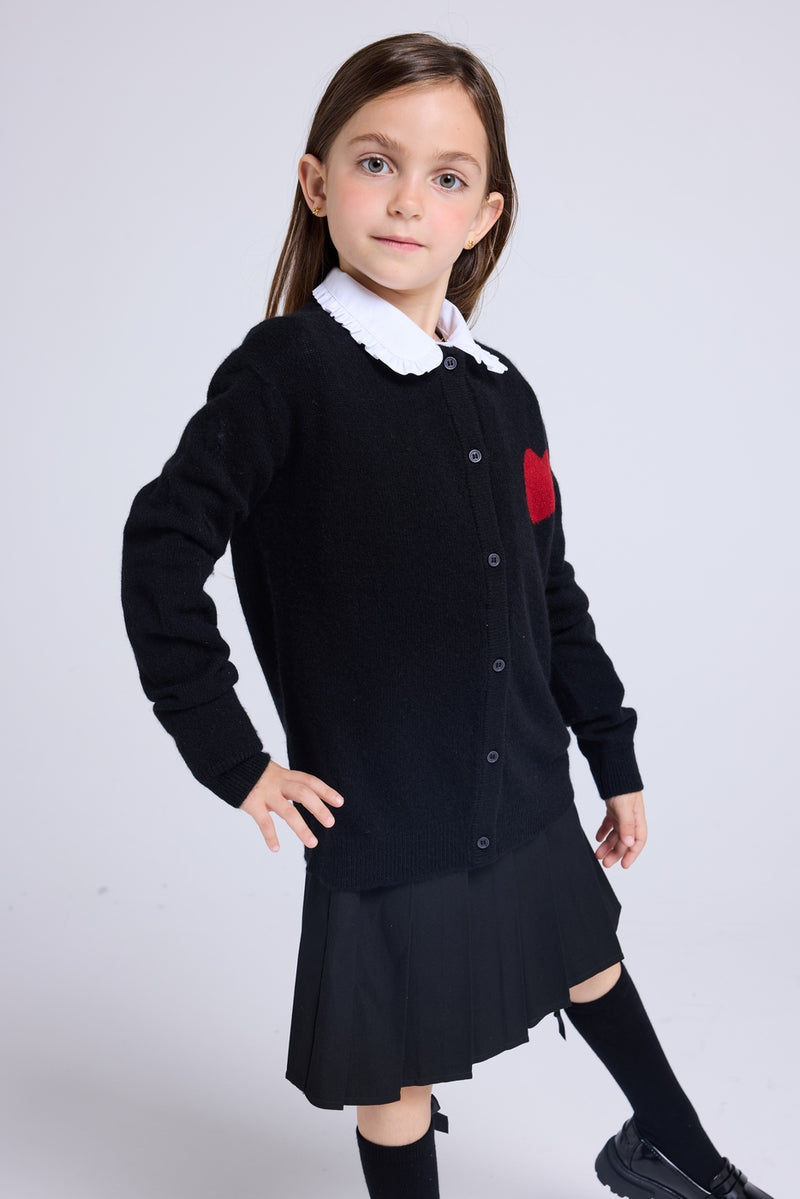 Cardigan Col Rond Cœur Polly - Noir Rouge