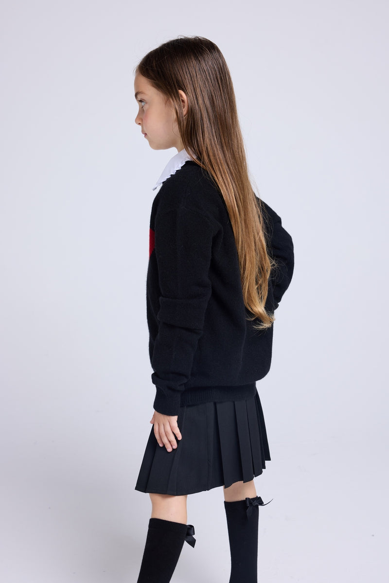 Cardigan Col Rond Cœur Polly - Noir Rouge