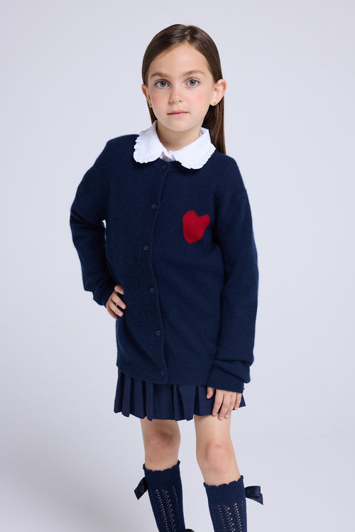 Cardigan Col Rond Cœur Polly - Bleu Marine Rouge