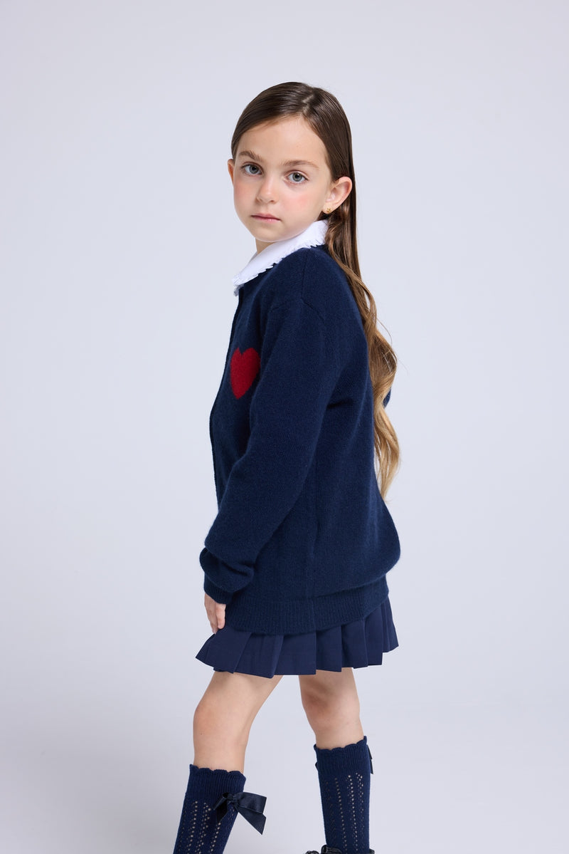 Cardigan Col Rond Cœur Polly - Bleu Marine Rouge