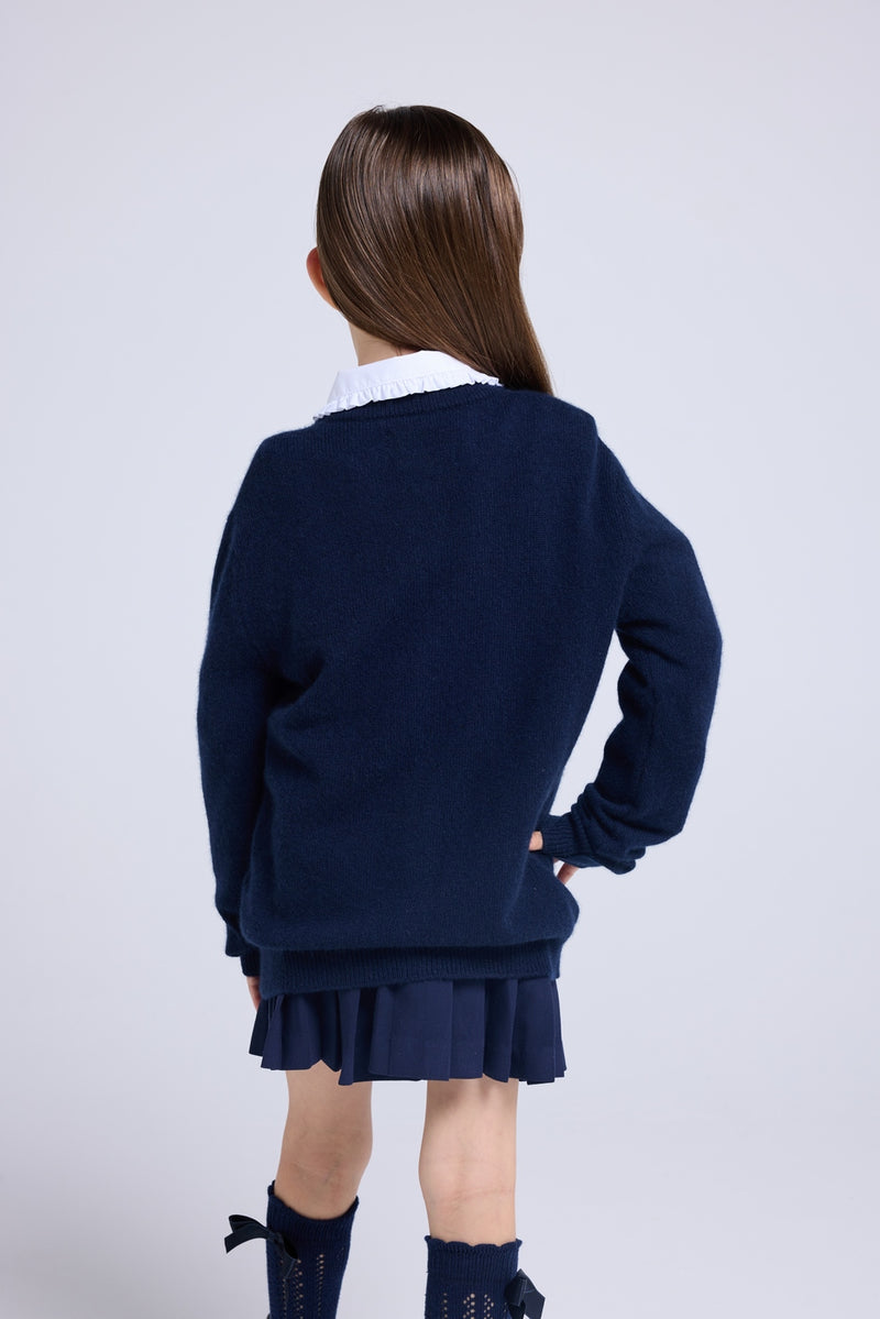 Cardigan Col Rond Cœur Polly - Bleu Marine Rouge