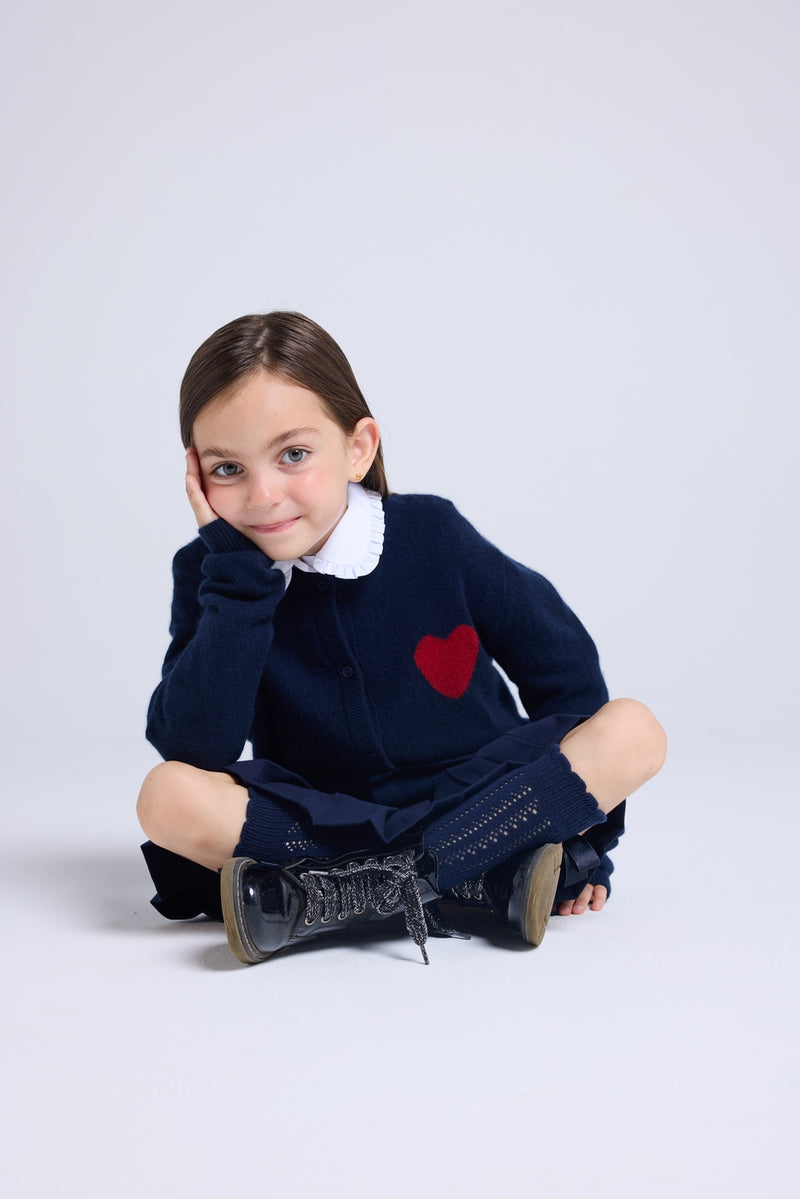 Cardigan Col Rond Cœur Polly - Bleu Marine Rouge