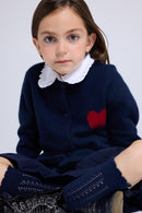 Cardigan Col Rond Cœur Polly - Bleu Marine Rouge