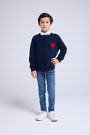 Cardigan Col Rond Cœur Polly - Bleu Marine Rouge