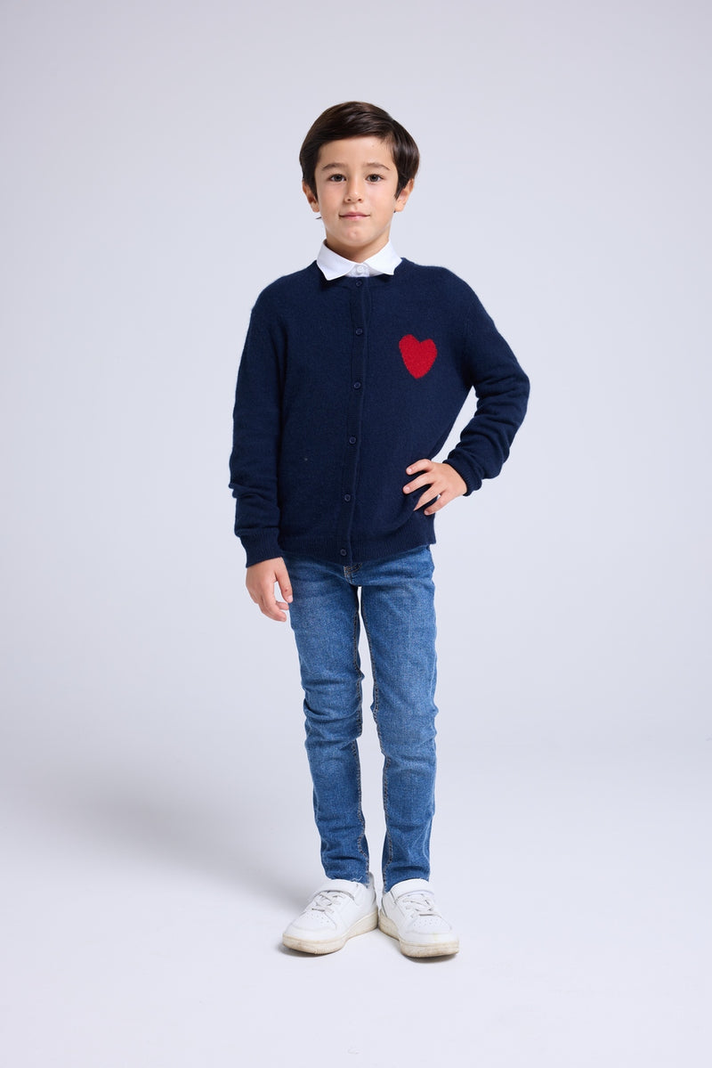 Cardigan Col Rond Cœur Polly - Bleu Marine Rouge