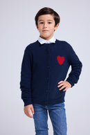Cardigan Col Rond Cœur Polly - Bleu Marine Rouge