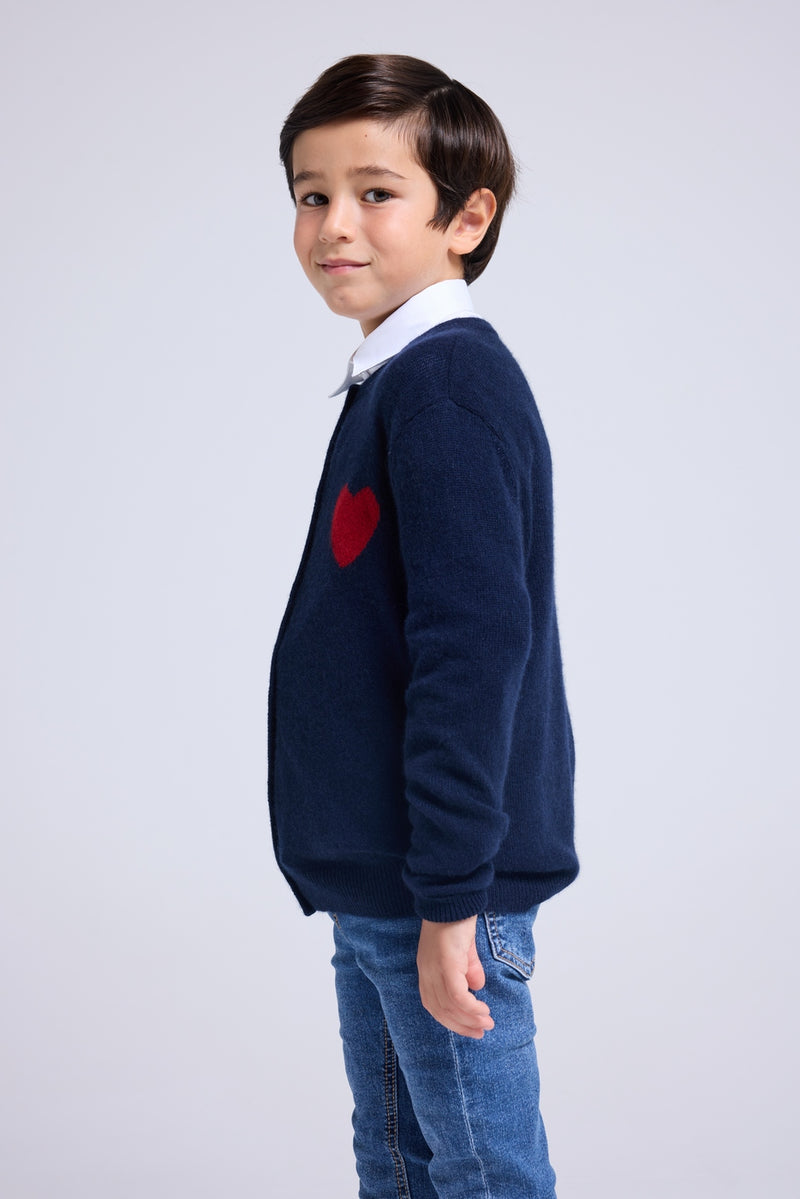 Cardigan Col Rond Cœur Polly - Bleu Marine Rouge