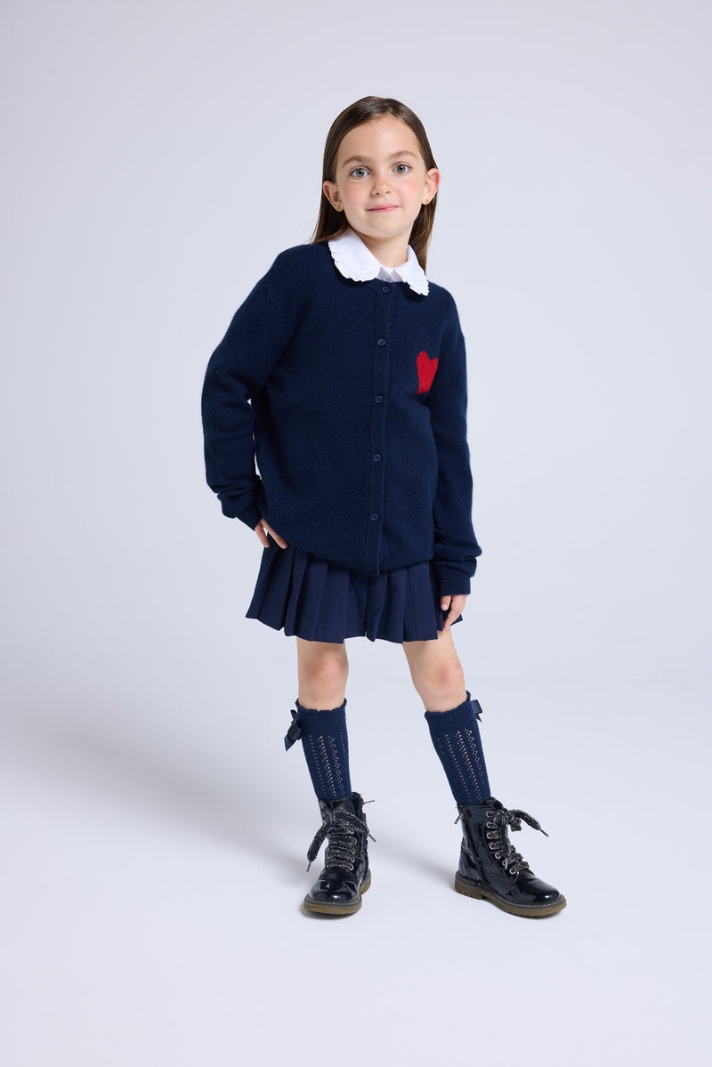 Cardigan Col Rond Cœur Polly - Bleu Marine Rouge