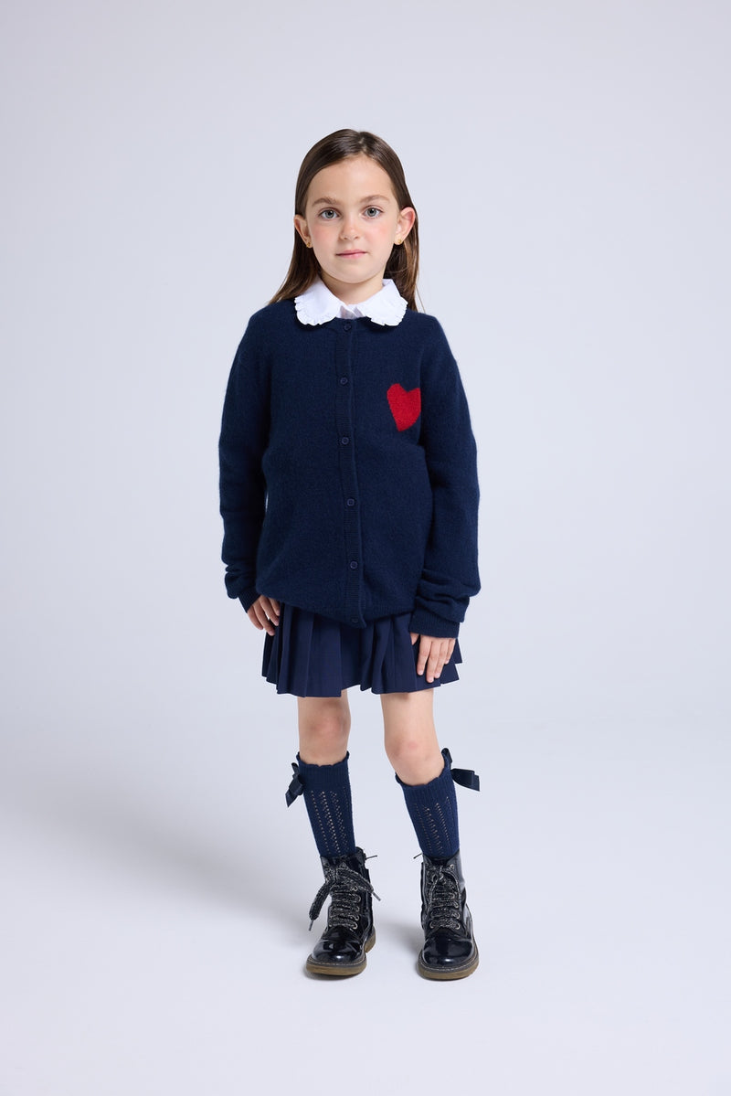 Cardigan Col Rond Cœur Polly - Bleu Marine Rouge