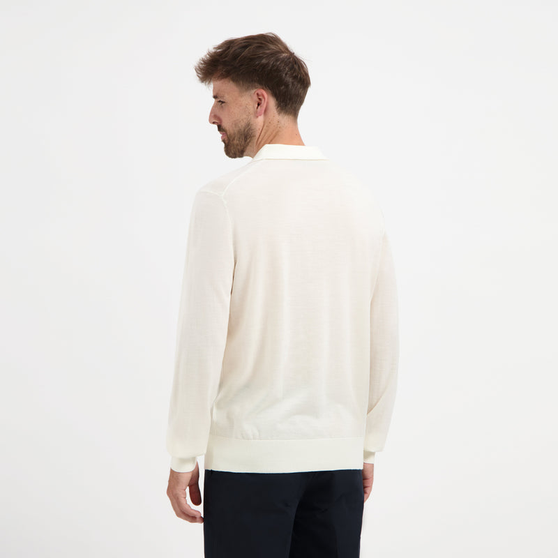 Polo Long Sleeve 100% Merino  - Seachell White