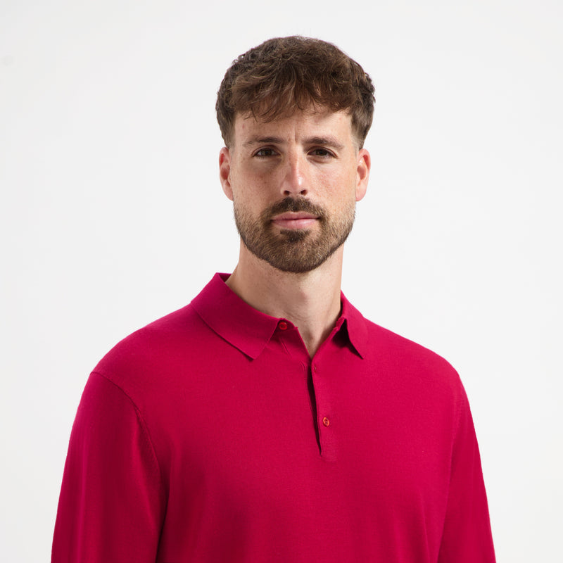 Pull Polo Long Sleeve 100% Merino - Pepper Red