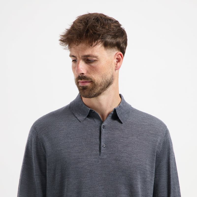 Polo Long Sleeve 100% Merino - Storm Grey