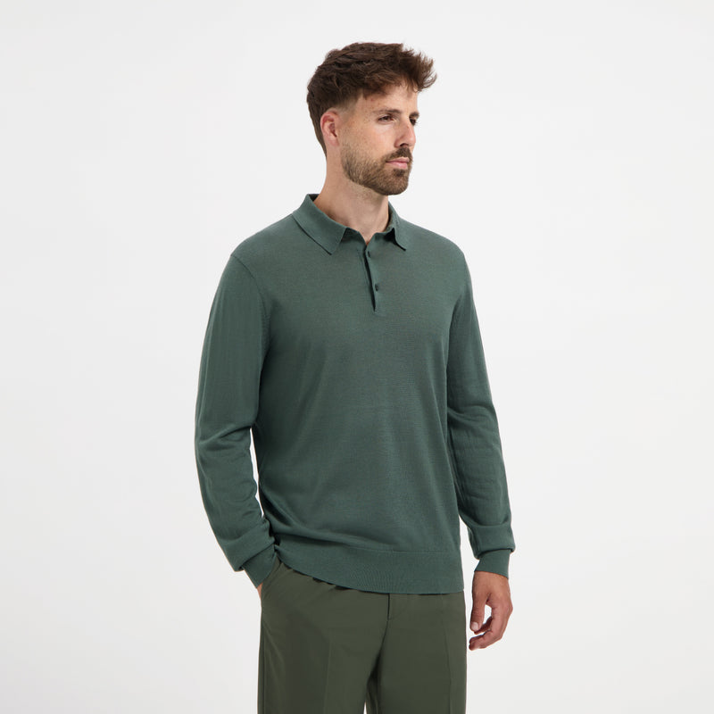 Polo Long Sleeve 100% Merino - Fernstone Green