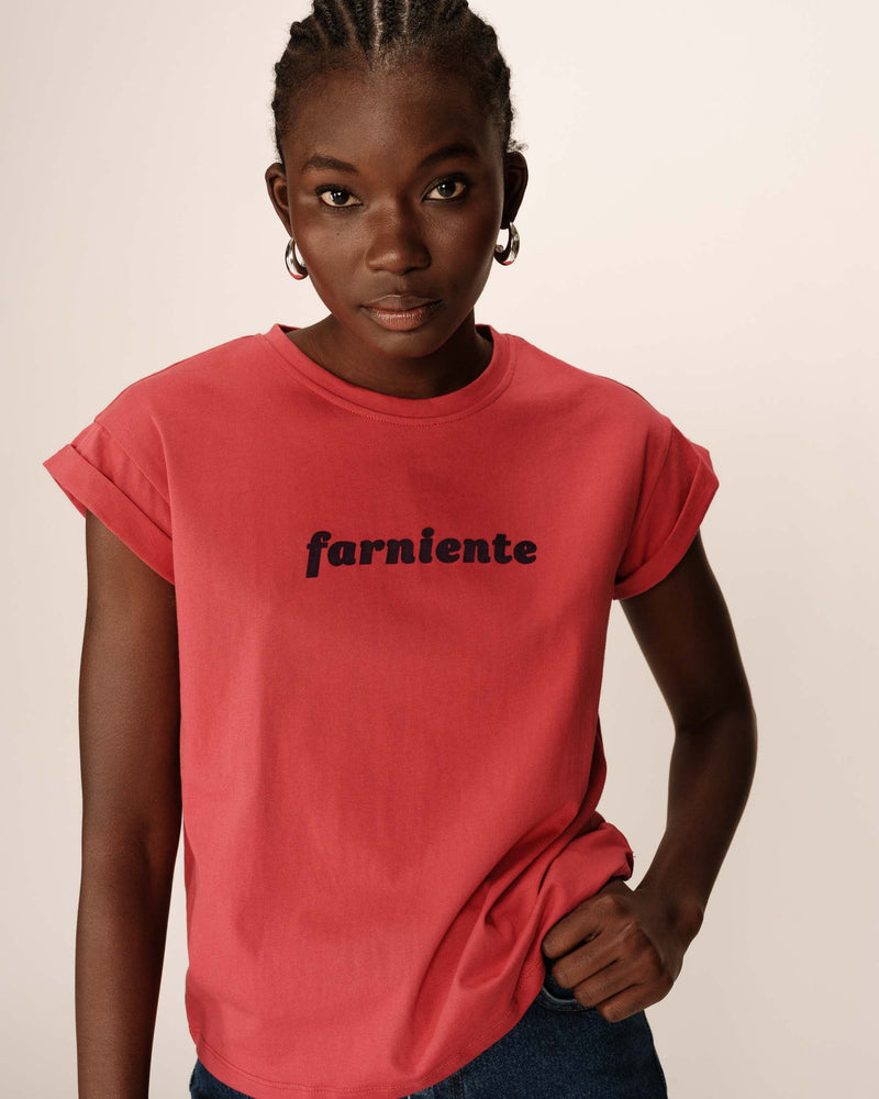 T-Shirt With Message Terracotta Pomelo