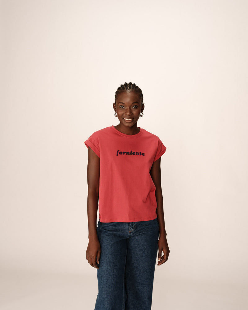 T-Shirt With Message Terracotta Pomelo